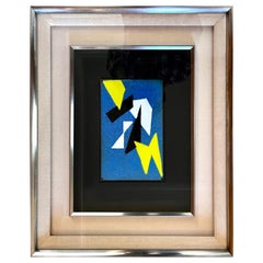Vintage Geometric Abstract Enamel on Copper in Elaborate Stainless Steel Frame