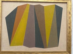 Pastel à l'huile abstrait et géométrique de style vintage sur panneau de lin, récemment encadré