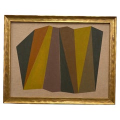 Pastel à l'huile abstrait et géométrique de style vintage sur panneau de lin, récemment encadré