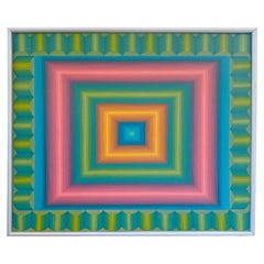 Pintura abstracta geométrica vintage, firmada "LaFollette"