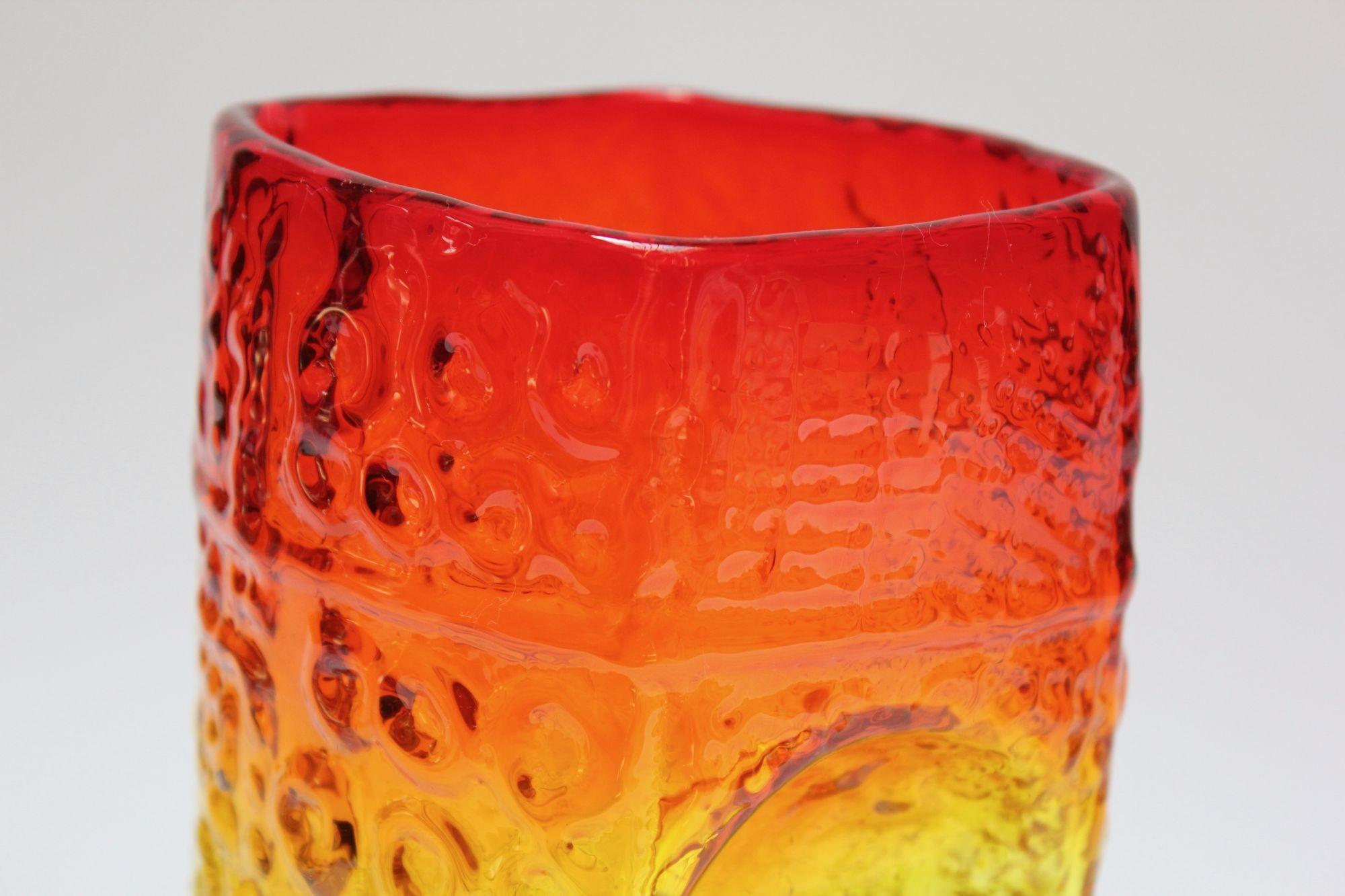 Art Glass Vintage Geometric Amberina Pillar Vase Designed by Joel Myers for Blenko For Sale