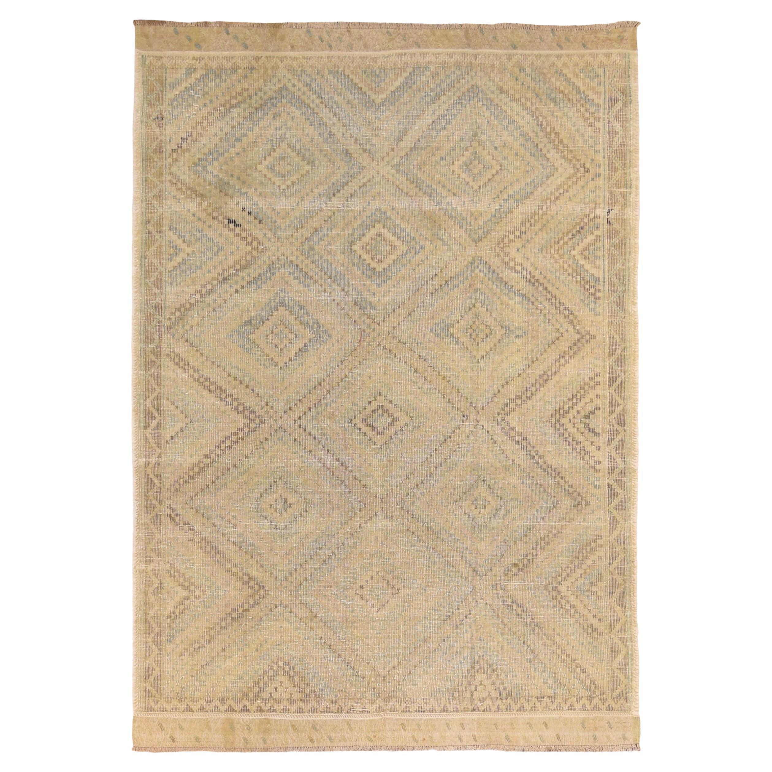 Vintage Geometric Beige and Neutral Wool Kilim 6'x8'9''