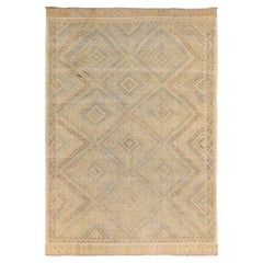 Vintage Geometric Beige and Neutral Wool Kilim 6'x8'9''