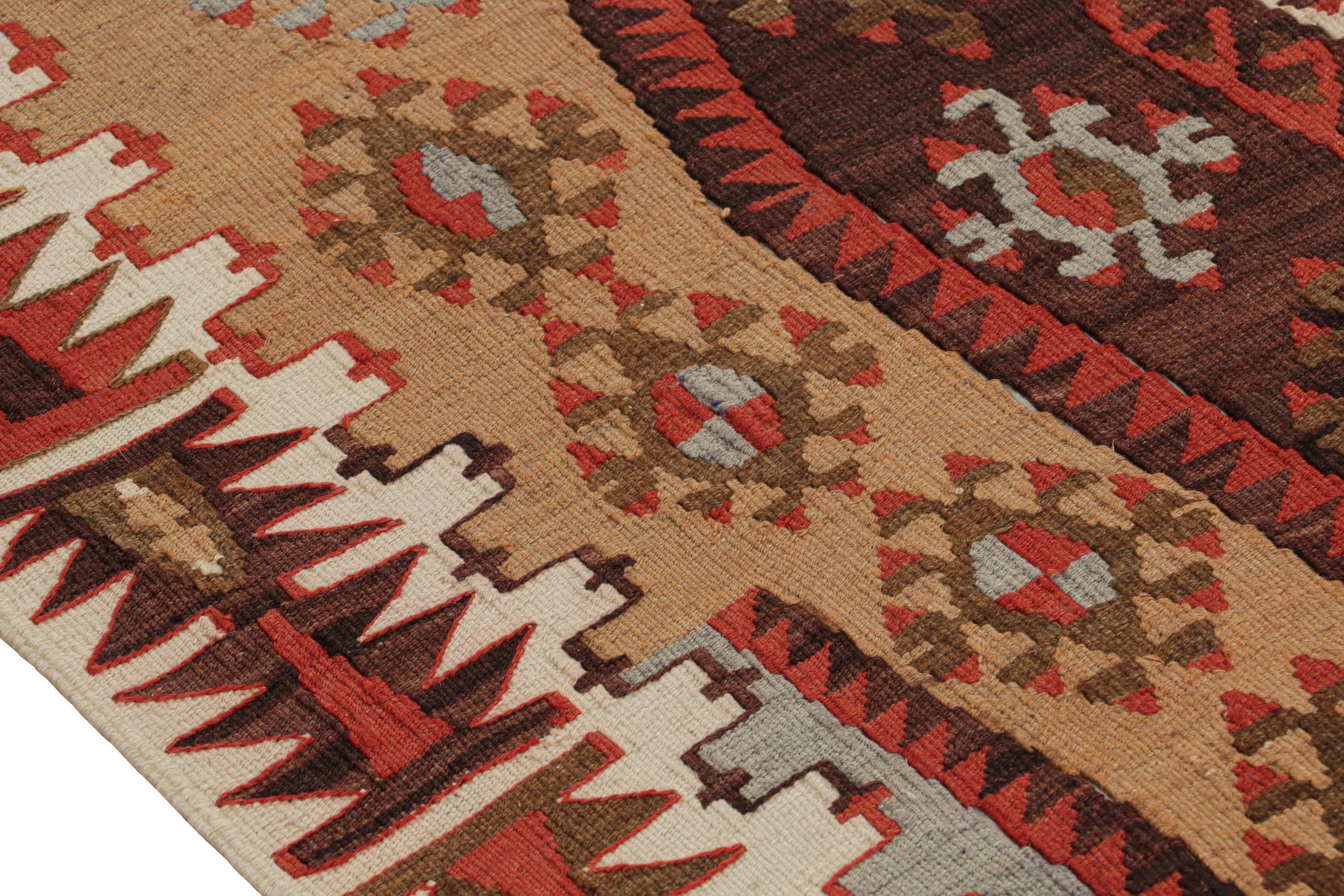 Turkish Vintage Geometric Beige Brown and Red Wool Kilim Rug by Rug & Kilim For Sale