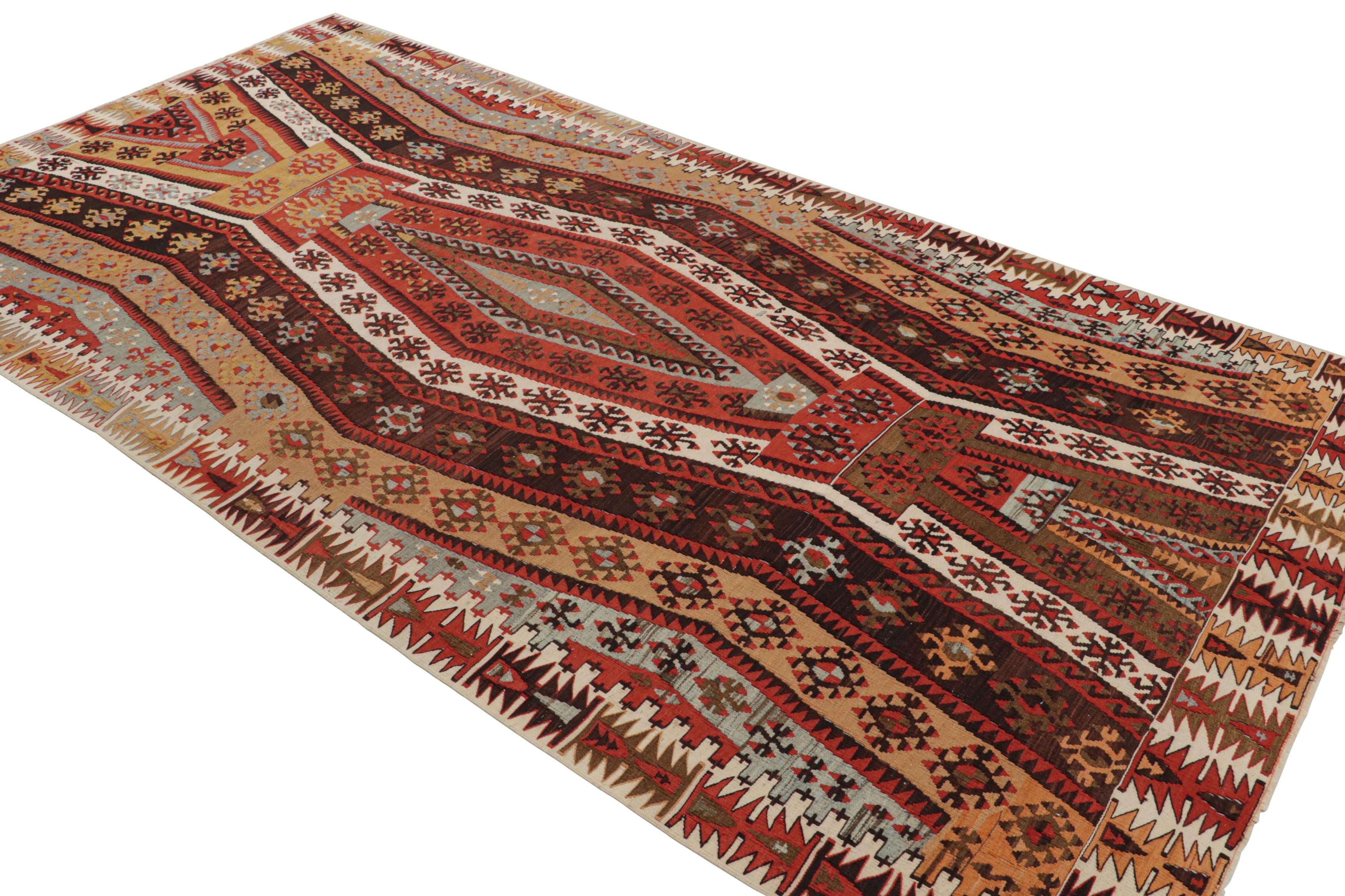 Hand-Knotted Vintage Geometric Beige Brown and Red Wool Kilim Rug by Rug & Kilim For Sale
