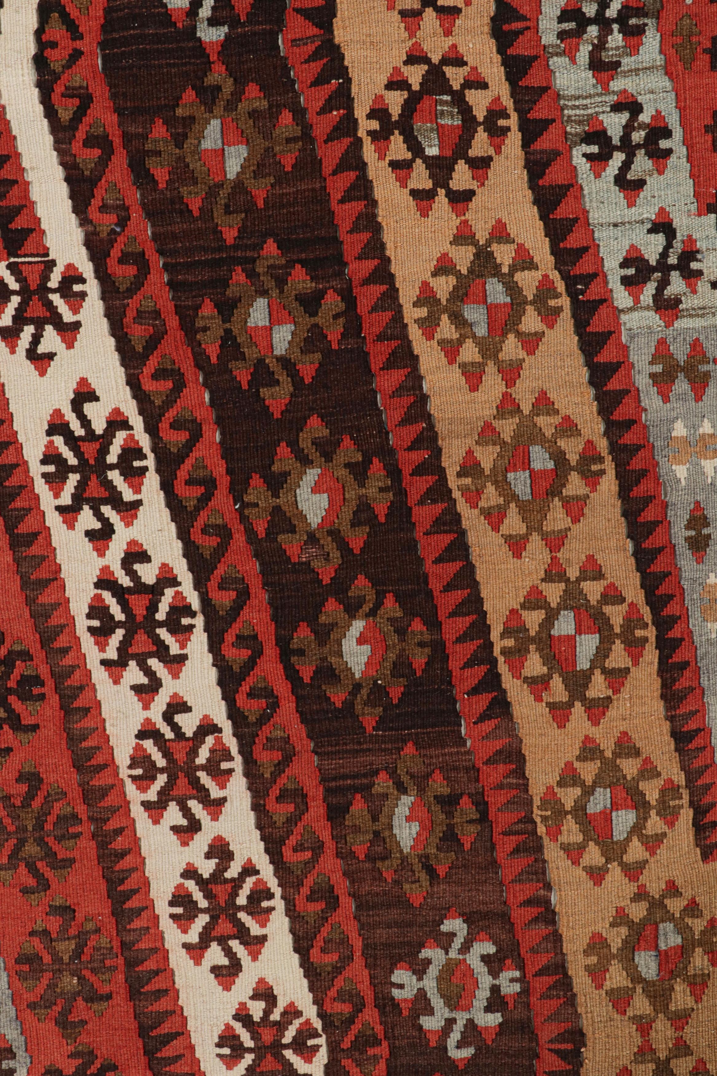 Mid-20th Century Vintage Geometric Beige Brown and Red Wool Kilim Rug by Rug & Kilim For Sale