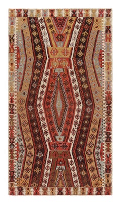 Vintage Geometric Beige Brown and Red Wool Kilim Rug by Rug & Kilim