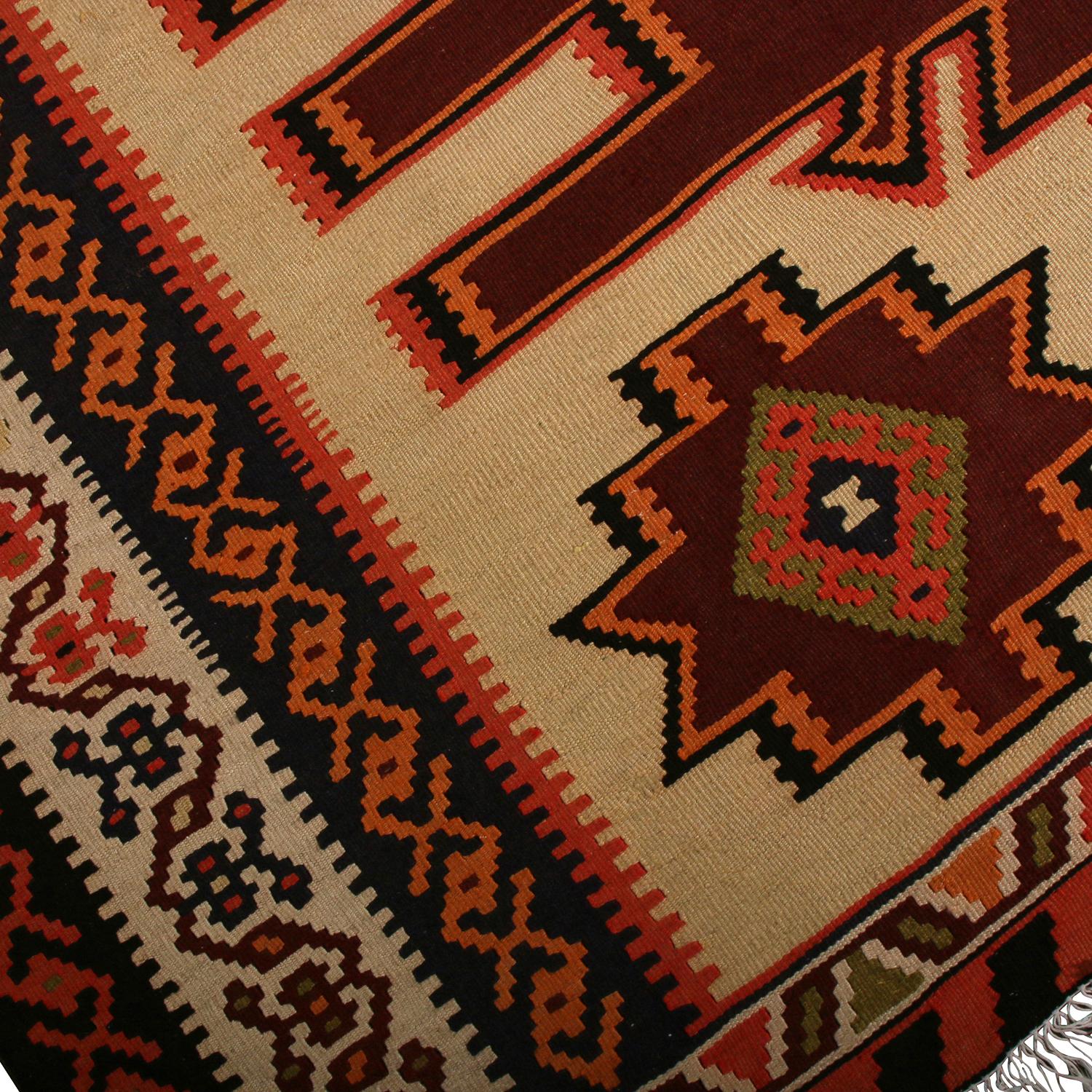 Vintage Geometric Beige Brown & Red Wool Persian Azerbaijan Kilim by Rug & Kilim In Good Condition For Sale In Long Island City, NY