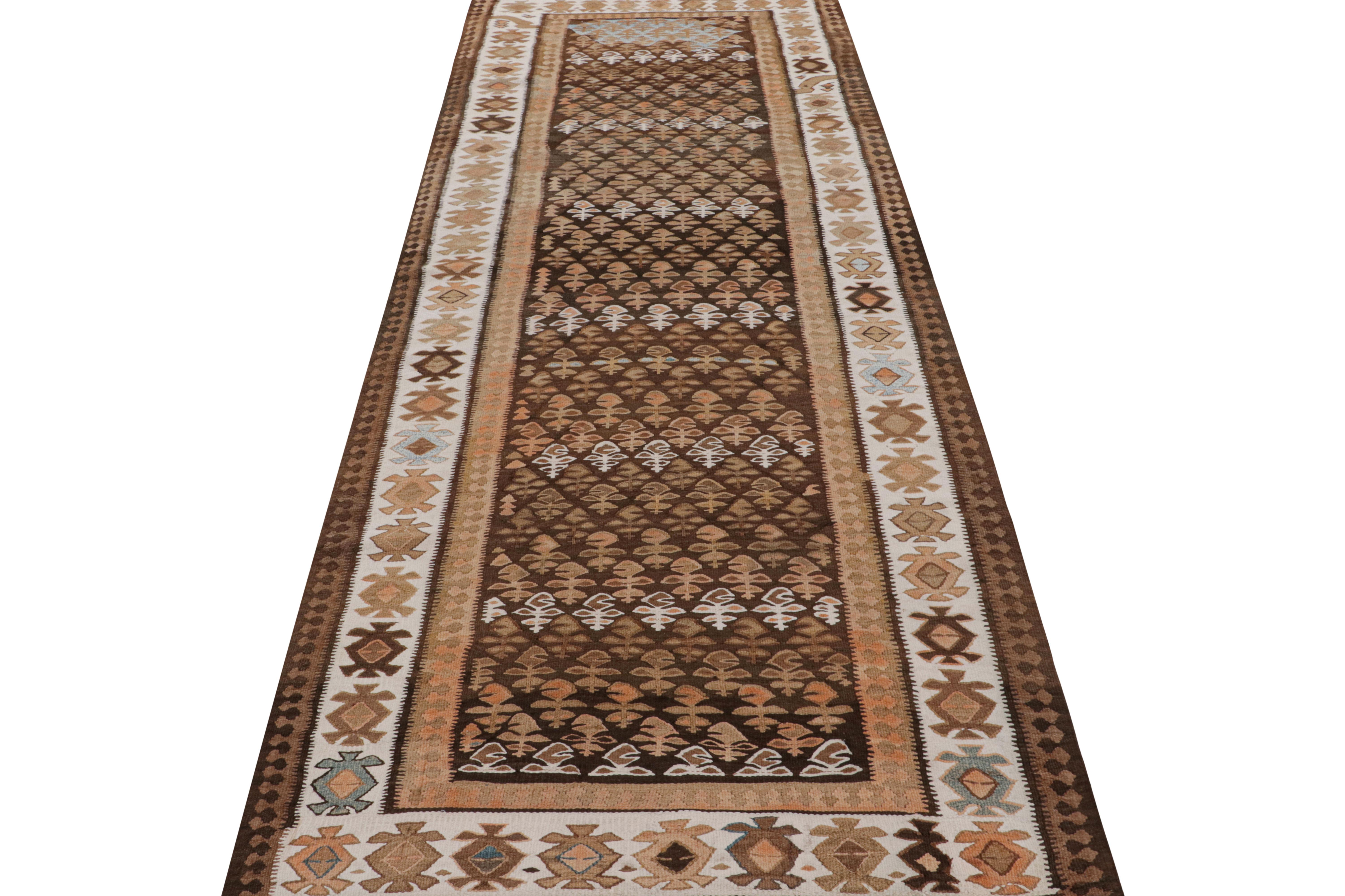 Mid-20th Century Vintage Geometric Beige Brown and White Wool Persian Qazvin Kilim by Rug & Kilim For Sale