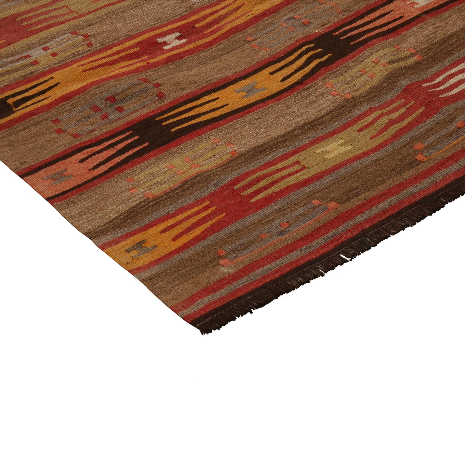 Vintage Geometric Beige-Brown Wool Kilim Rug Multi-Color Accent by Rug & Kilim In Good Condition For Sale In Long Island City, NY