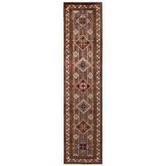 Vintage Beige Green and Red Azerbaijan Wool Persian Pile Runner by Rug & Kilim