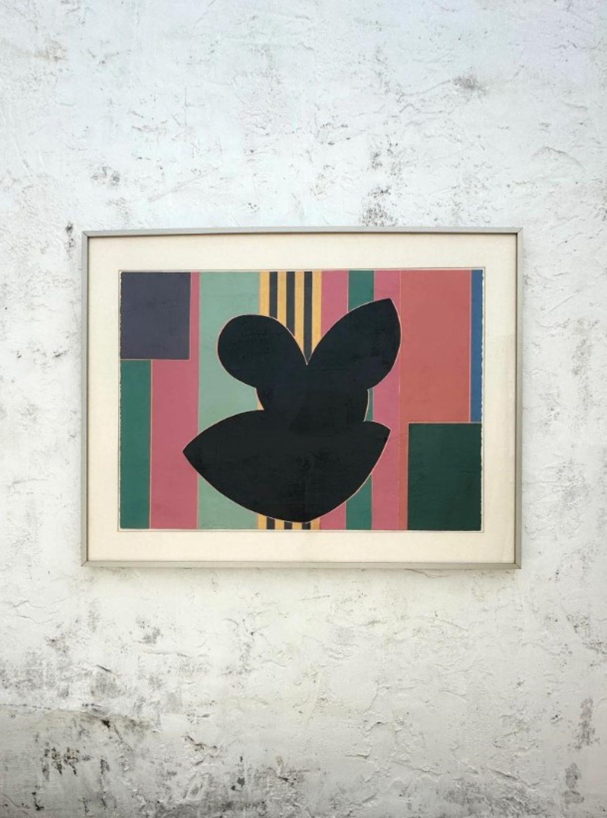 Geometrischer Blockdruck auf Papier, signiert von Sidney Guberman, Vintage im Zustand „Gut“ im Angebot in west palm beach, FL