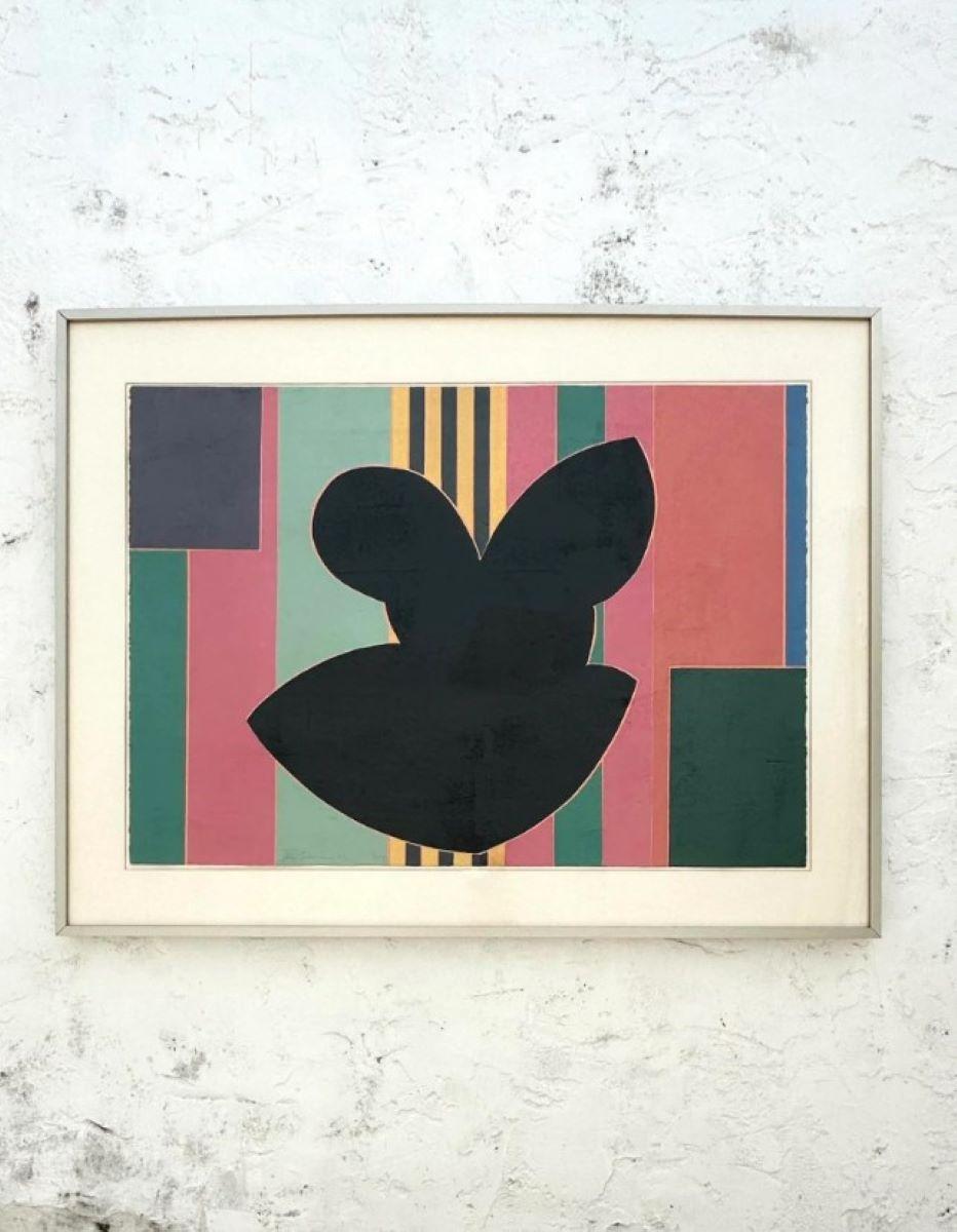Geometrischer Blockdruck auf Papier, signiert von Sidney Guberman, Vintage (20. Jahrhundert) im Angebot