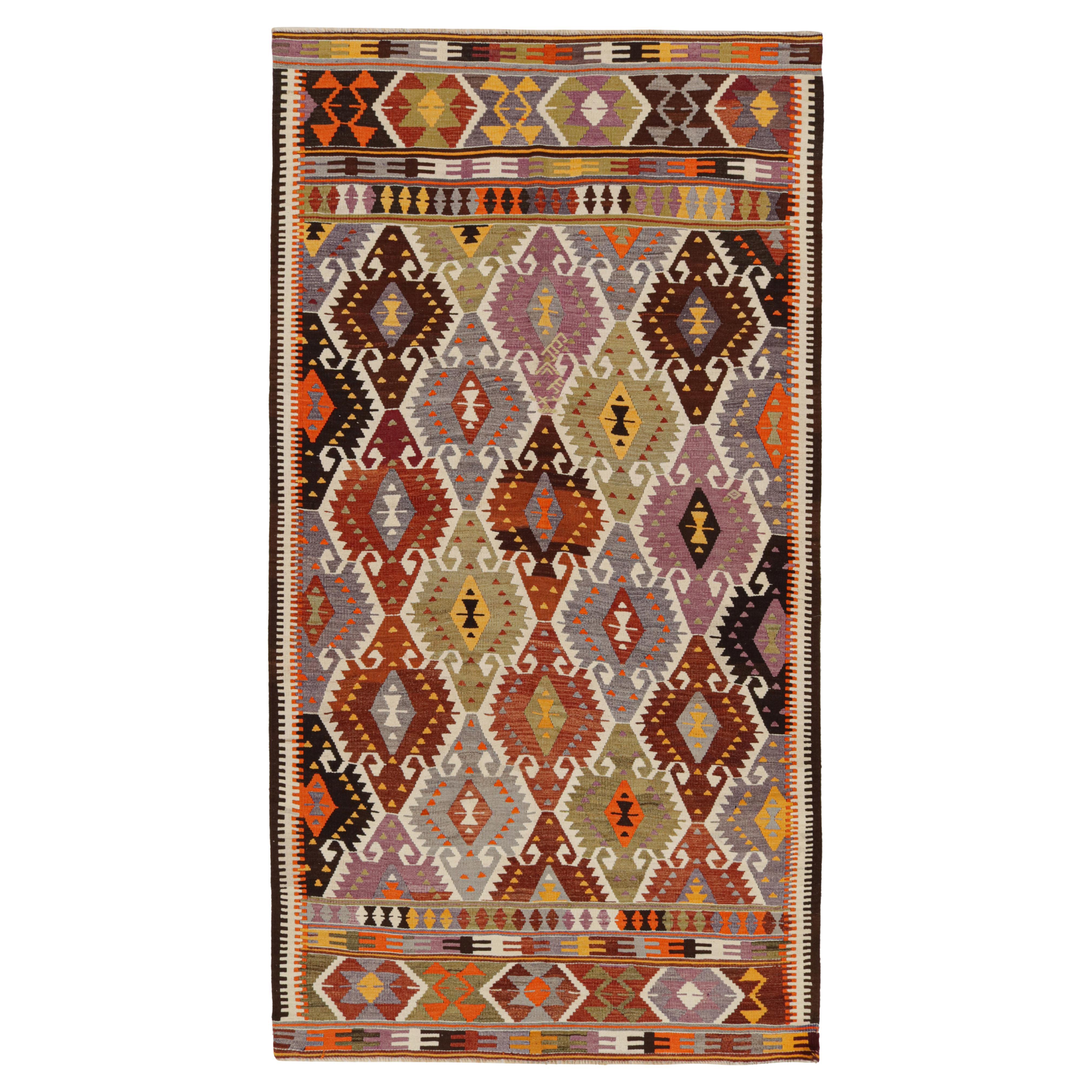 Vintage Geometric Blue Wool Kilim Rug with Multi-Color Accents by Rug & Kilim