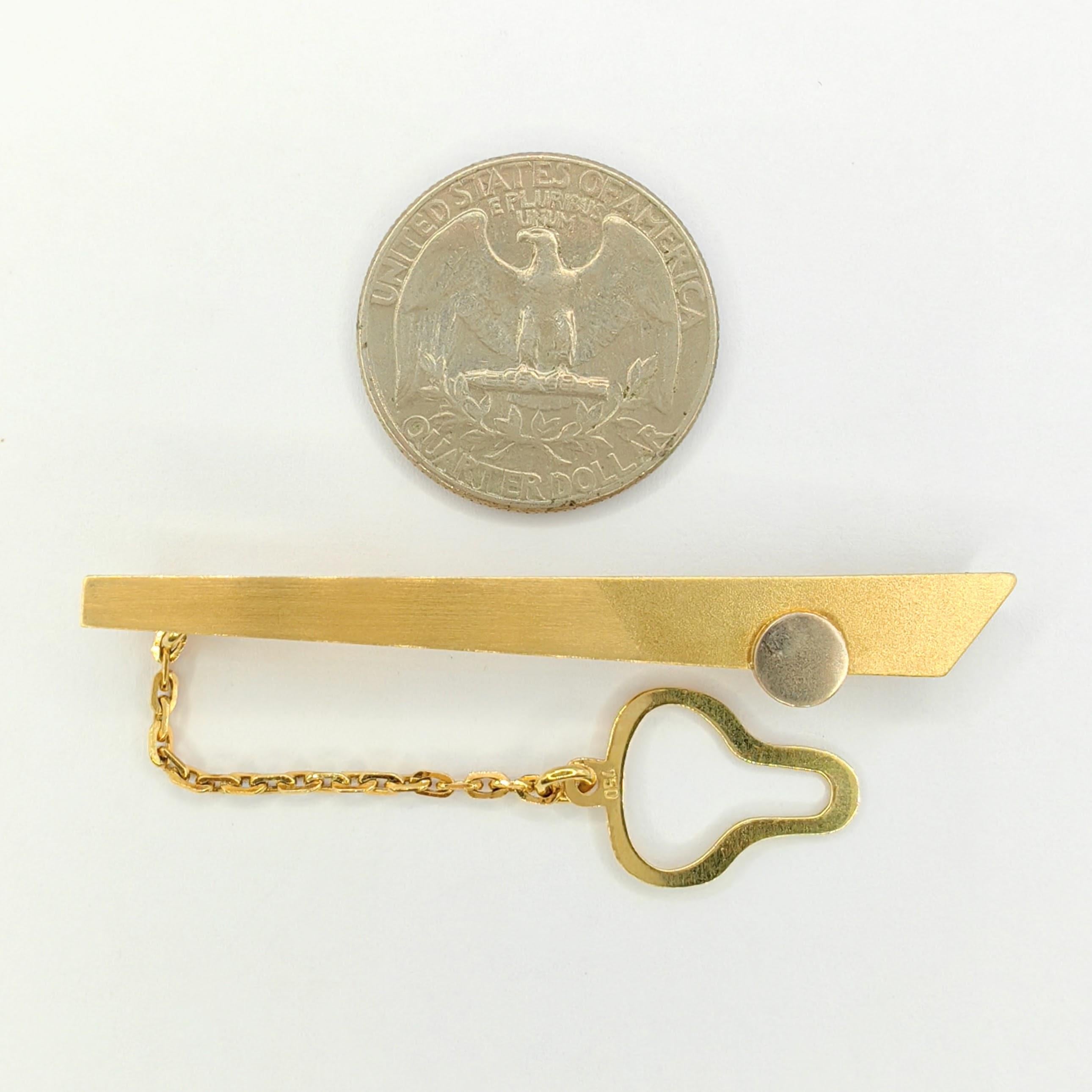 Vintage Geometric Design Tie Clip With Chain in 18K Yellow & White Two-tone Gold For Sale 4