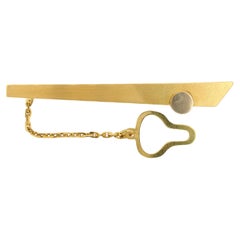 Retro Geometric Design Tie Clip With Chain in 18K Yellow & White Two-tone Gold