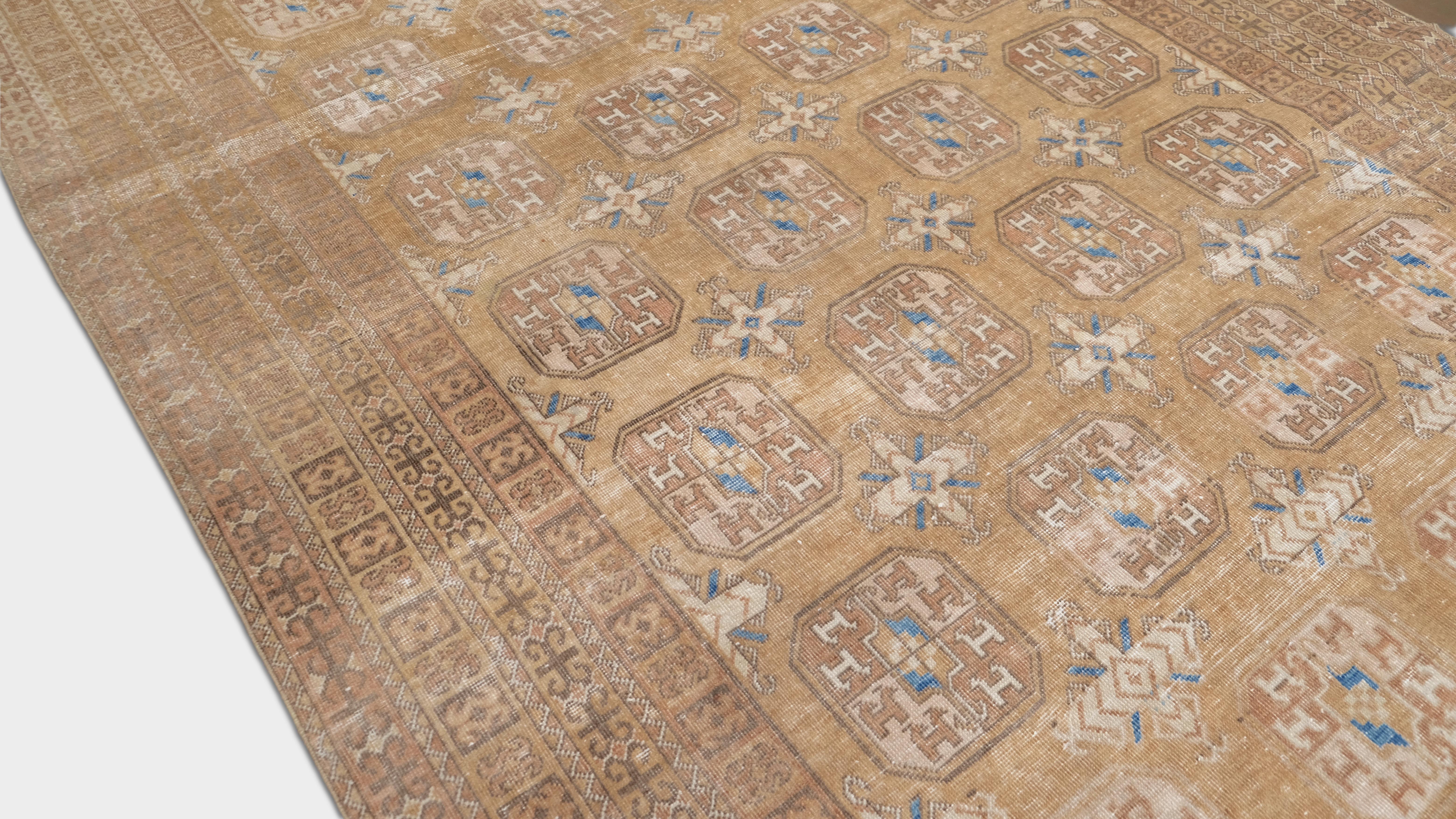 Alfombra geométrica vintage de lana desgastada 6'6''x13'3'' Tribal en venta