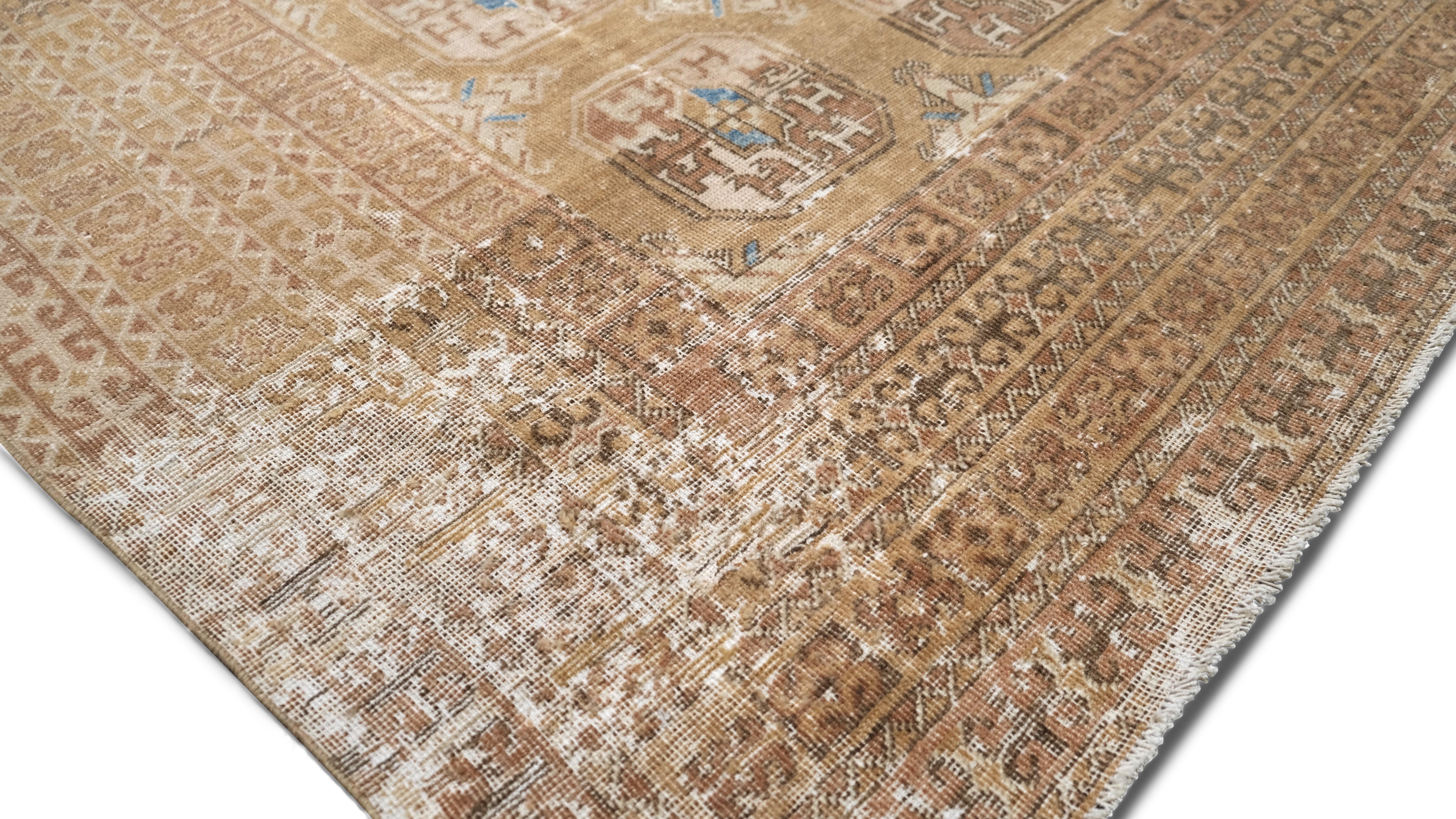 Alfombra geométrica vintage de lana desgastada 6'6''x13'3'' Persa en venta