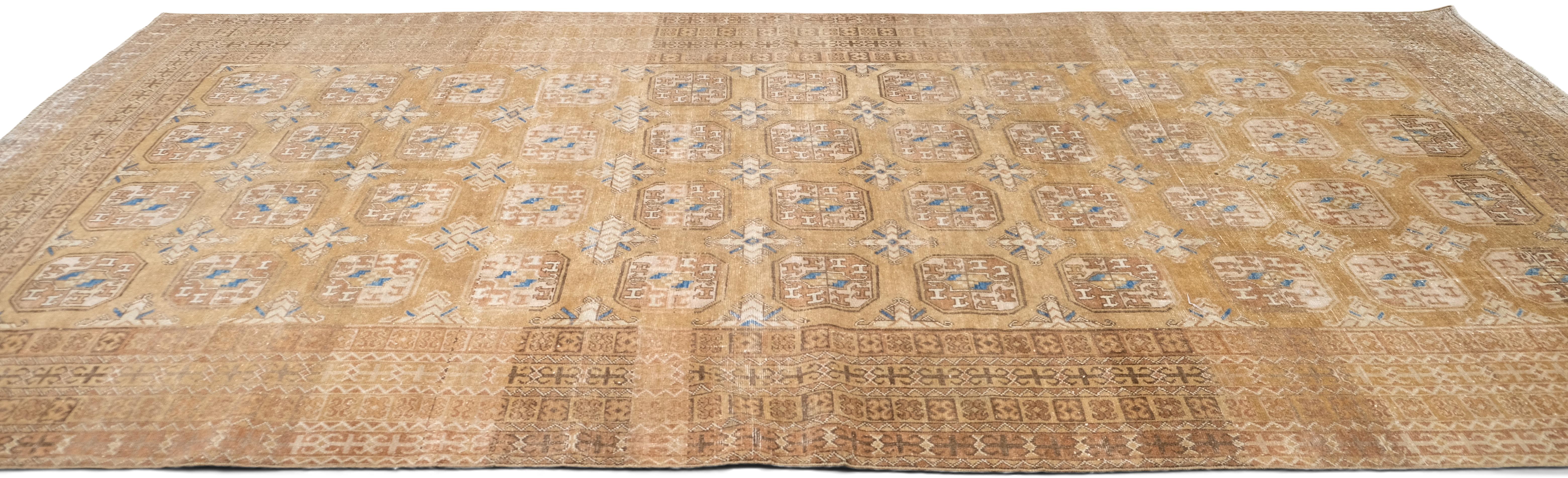 Alfombra geométrica vintage de lana desgastada 6'6''x13'3'' Anudado a mano en venta