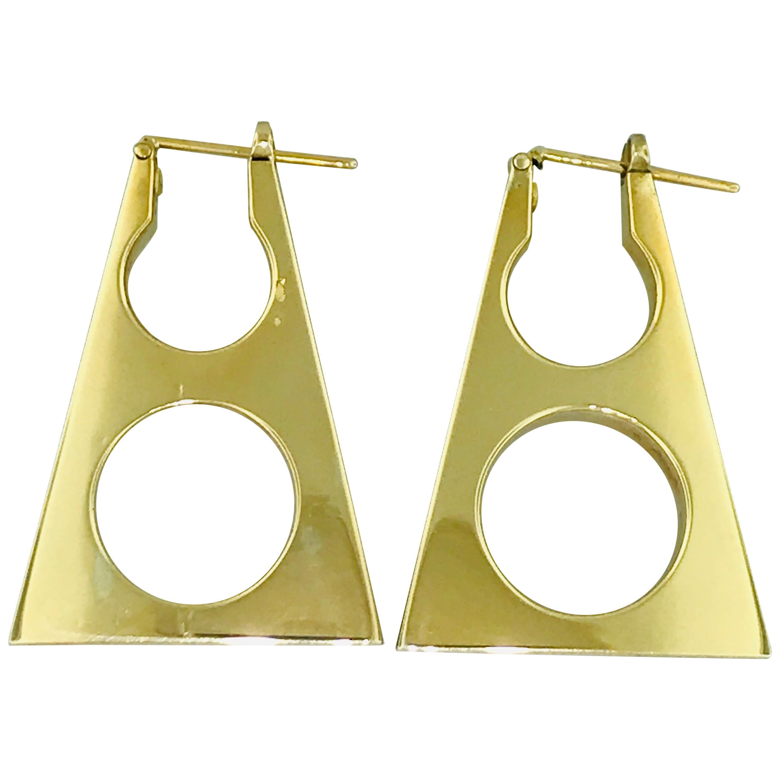 Vintage Geometric Earrings in 14 Karat Yellow Gold, Hollow and Lightweight