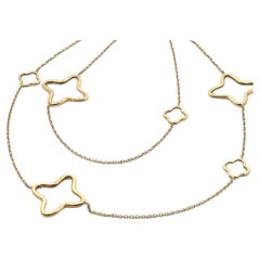 Vintage Flower Motif Long Geometric Necklace Chain in 14K Yellow Gold 34"