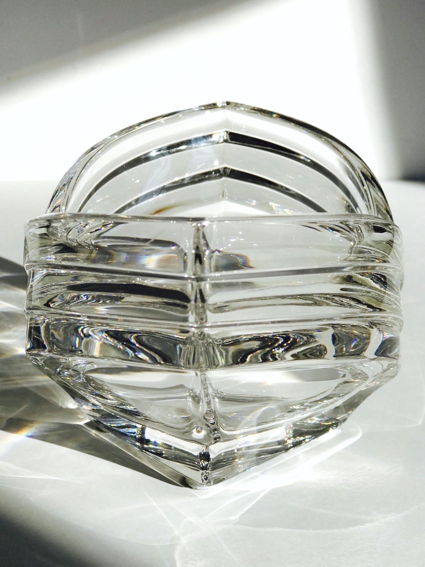 Crystal Vide-Poche Dish with Geometric Fluted Glass, France, 1970s For Sale 1