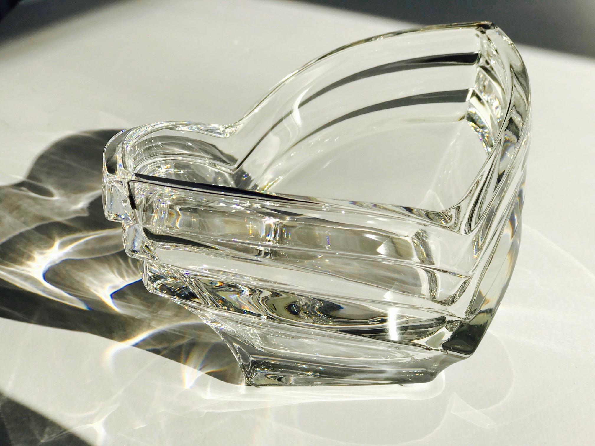 French Crystal Vide-Poche Dish with Geometric Fluted Glass, France, 1970s For Sale