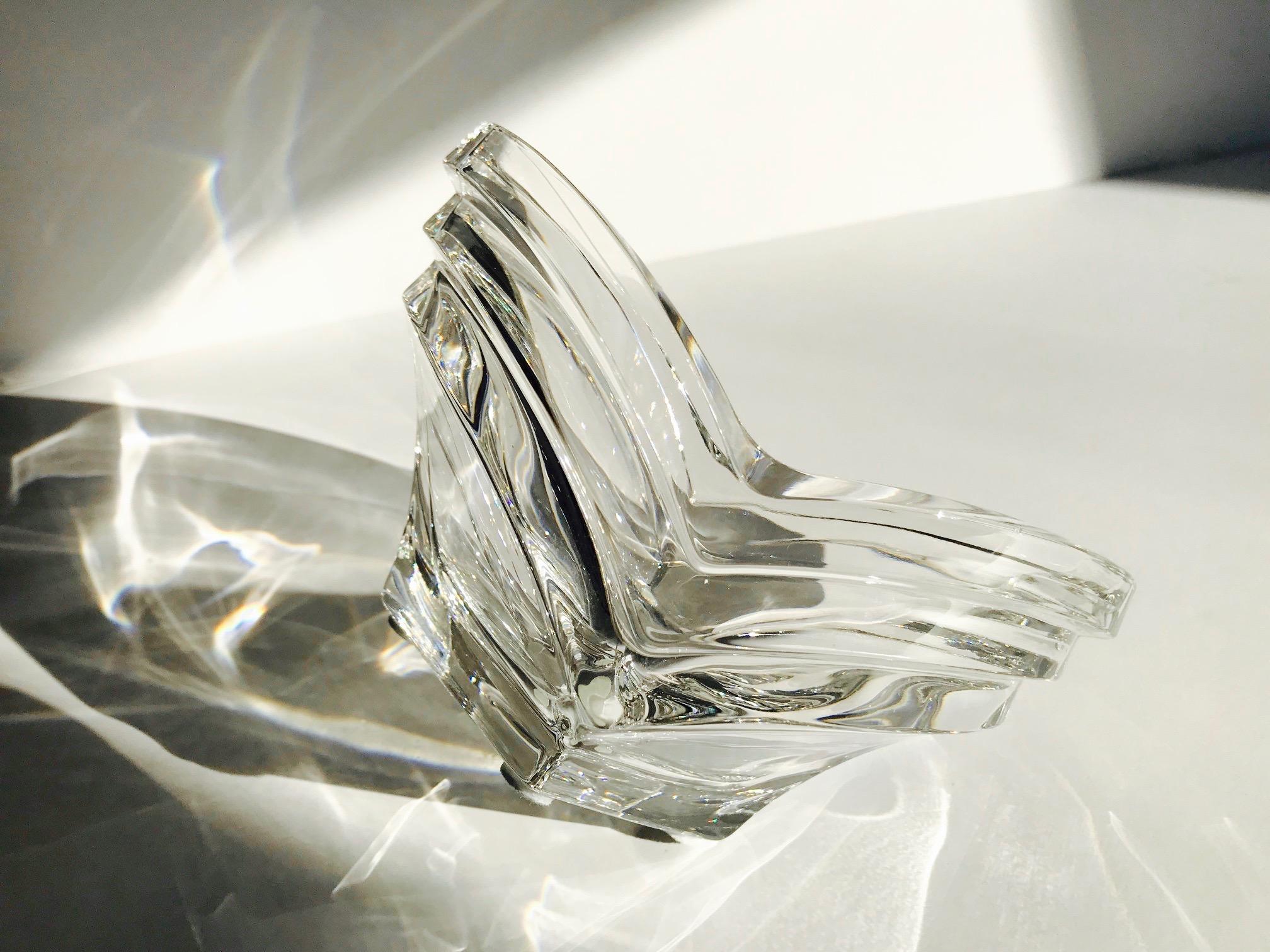 Vide-Poche-Schale aus Kristallkristall mit geometrischem geriffeltem Glas, Frankreich, 1970er Jahre im Angebot 2