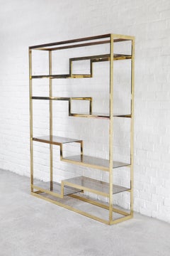 Vintage Geometric Gold-Plated Shelving Unit by Belgo Chrom, 1970's