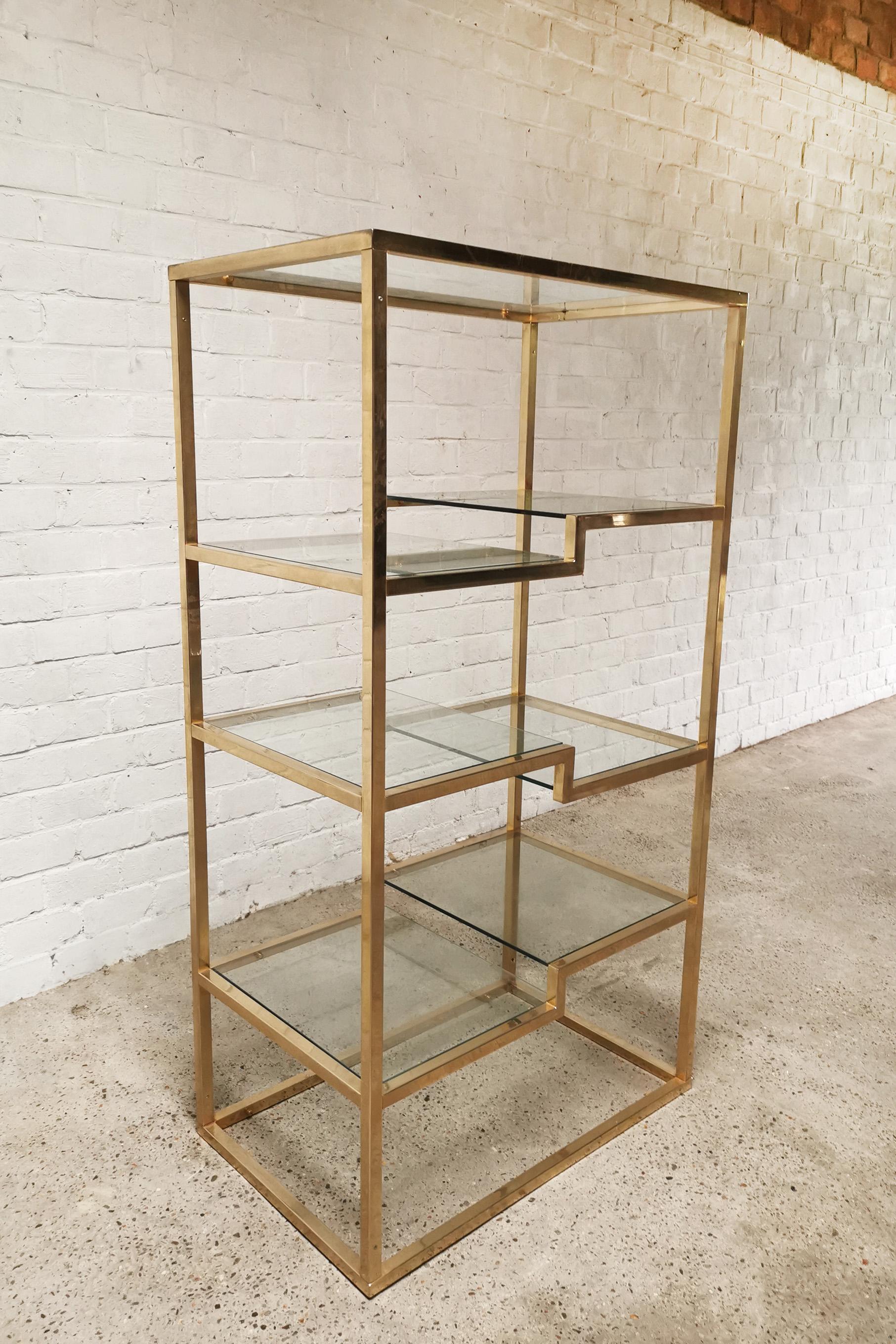 Hollywood Regency Vintage Geometric Gold-plated Shelving Unit by Belgo Chrom, 1970s For Sale
