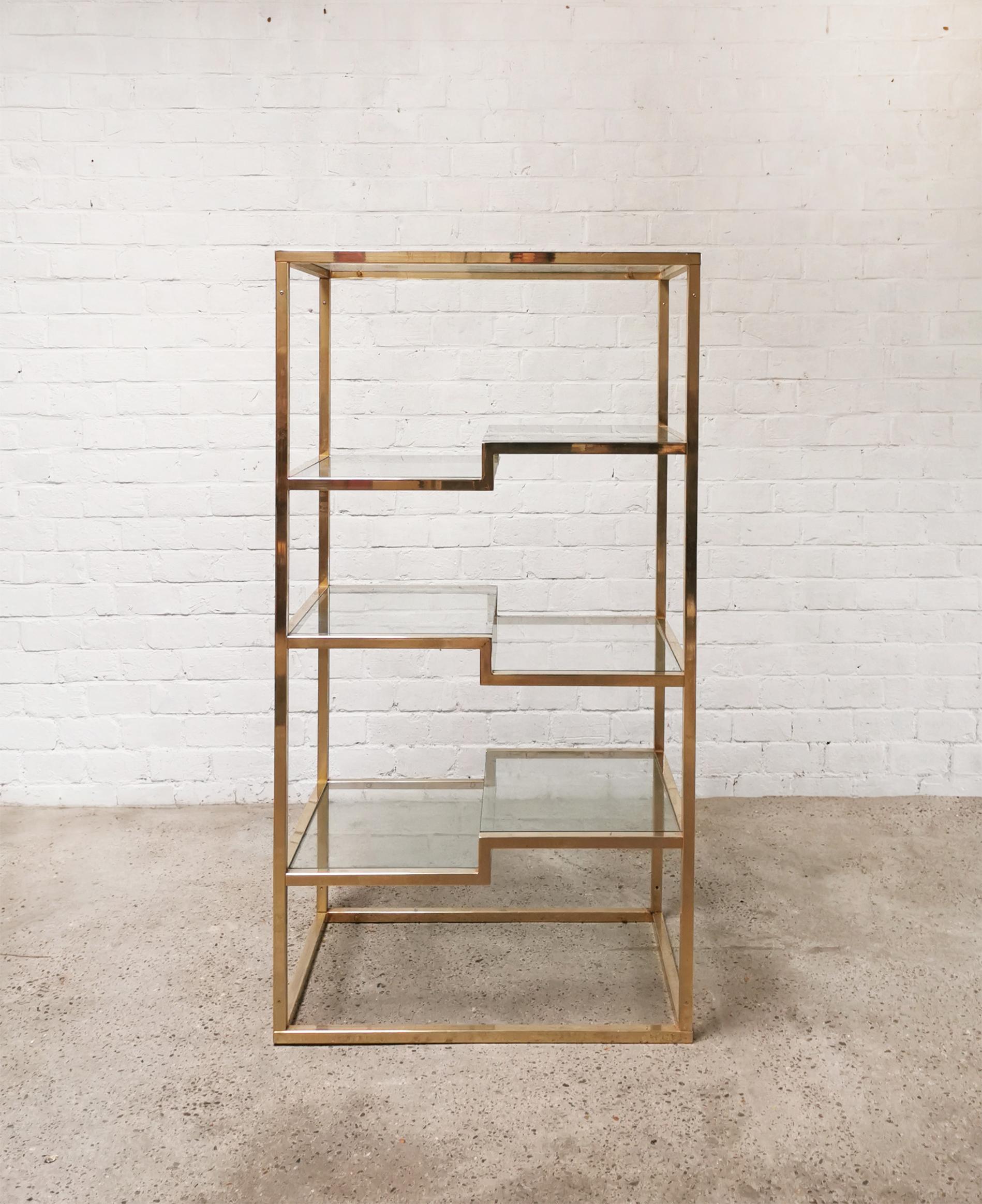 Belgian Vintage Geometric Gold-plated Shelving Unit by Belgo Chrom, 1970s For Sale