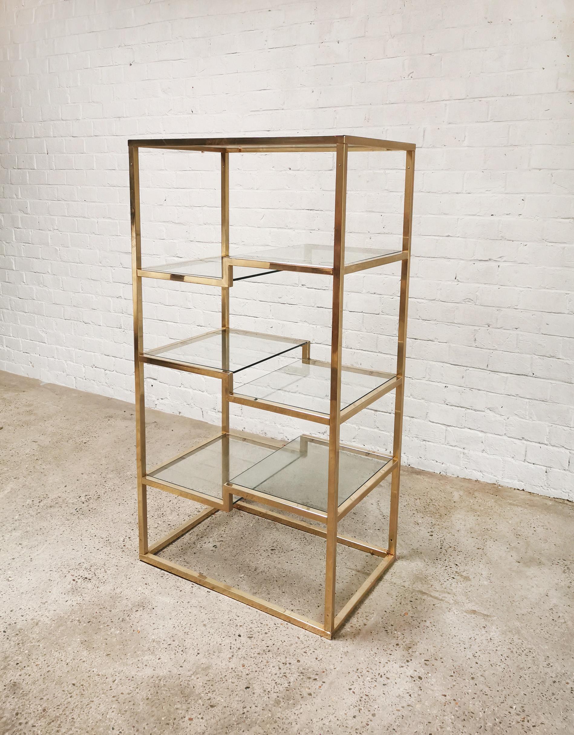 Vintage Geometric Gold-plated Shelving Unit by Belgo Chrom, 1970s In Good Condition For Sale In Zwijndrecht, Antwerp