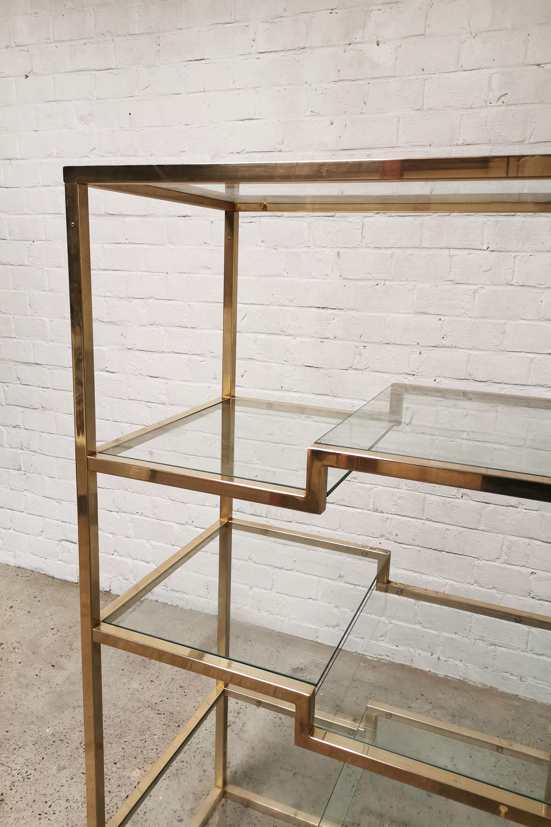 Late 20th Century Vintage Geometric Gold-plated Shelving Unit by Belgo Chrom, 1970s For Sale