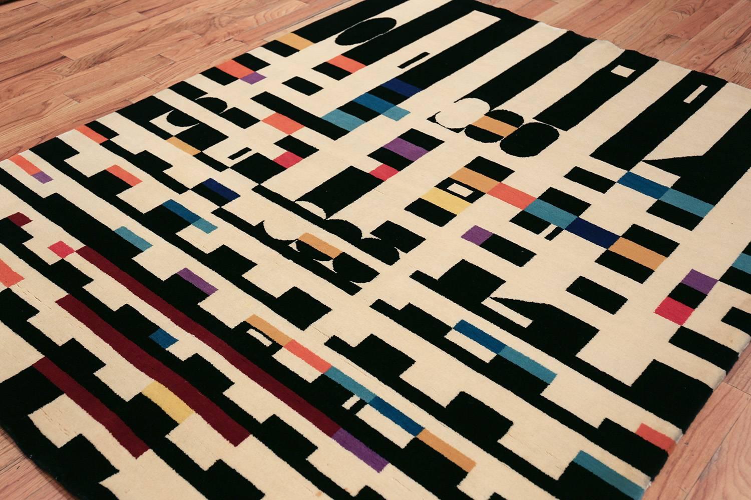 Mid-Century Modern Vintage Geometric Israeli Rug by Yaacov Agam. Size: 5 ft 7 in x 7 ft 1 in