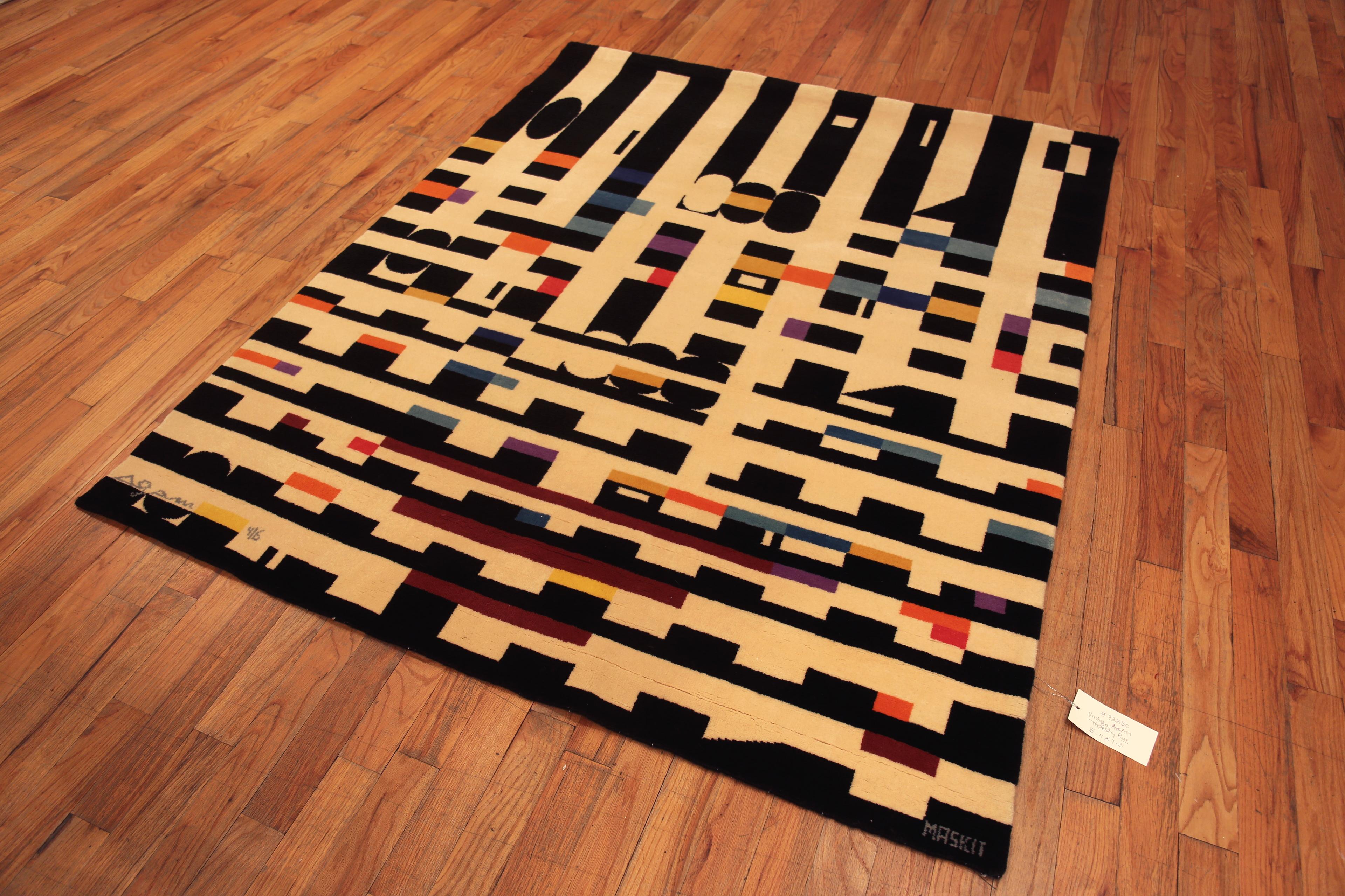 Hand-Knotted Vintage Israeli Rug By Yaacov Agam. 5 ft 11 in x 7 ft 3 in For Sale