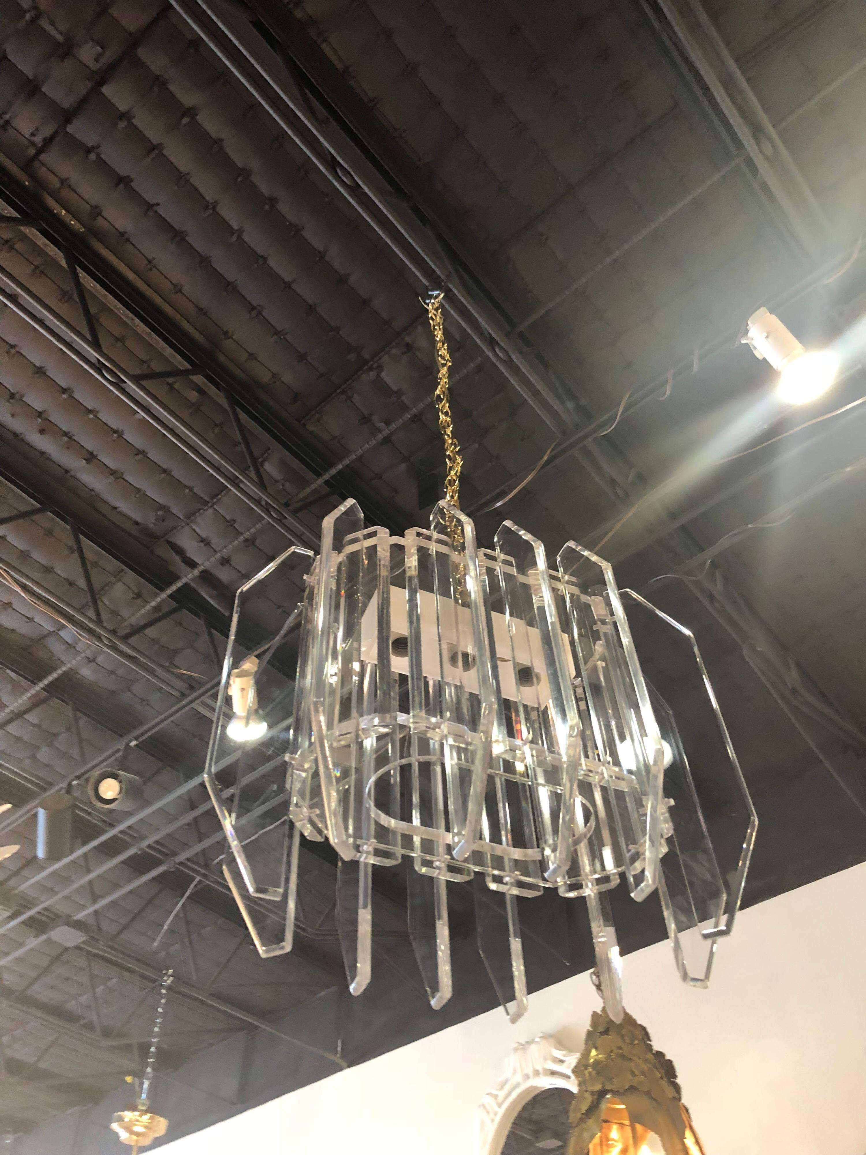 Vintage Geometric Lucite Chandelier For Sale 1