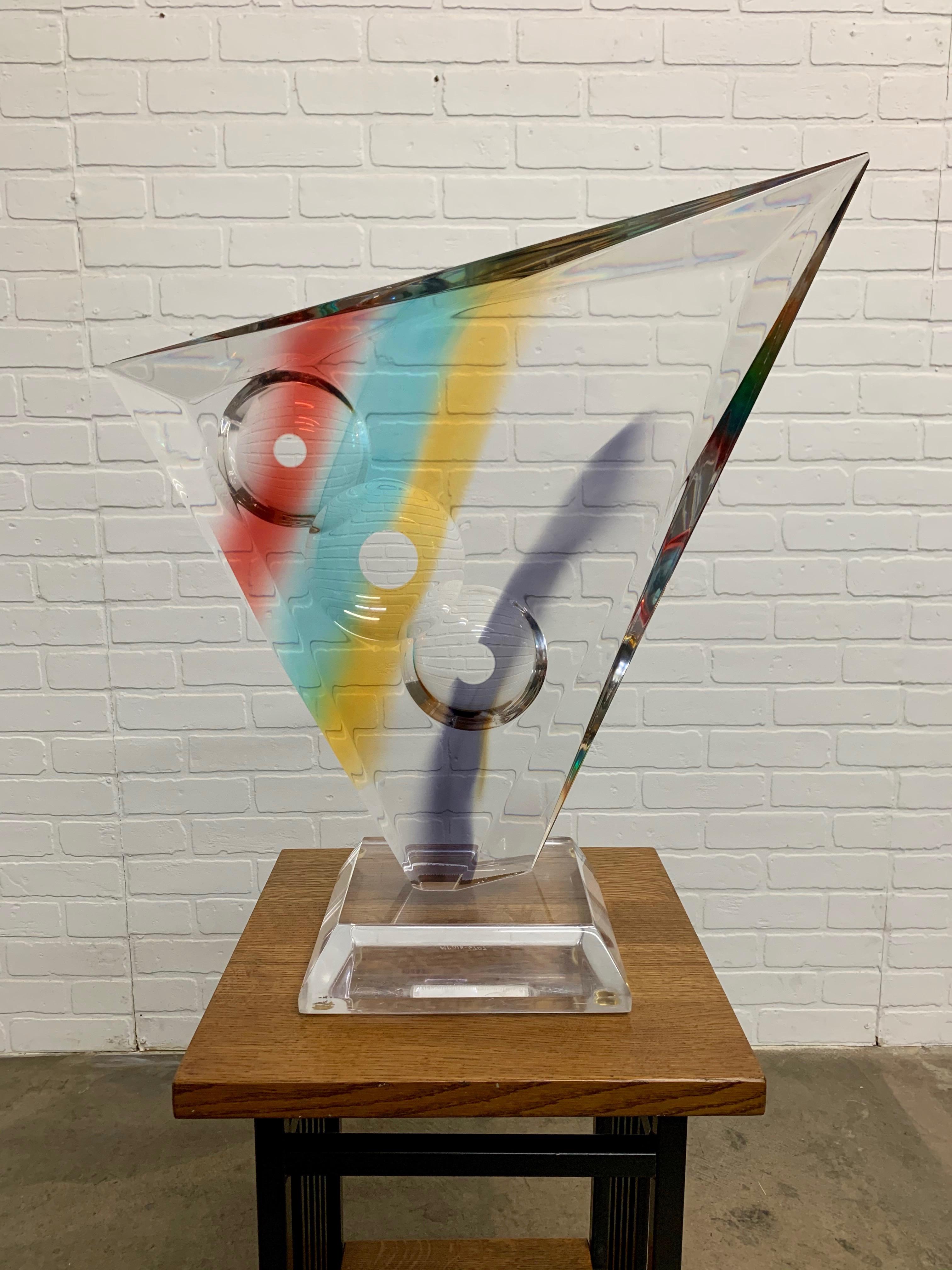 1980s multicolored abstract Lucite table sculpture.