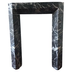 Vintage Geometric Mantel Fireplace in Black Veined White Marble, 1940 Italy