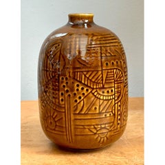 Vase en céramique vintage à motifs géométriques
