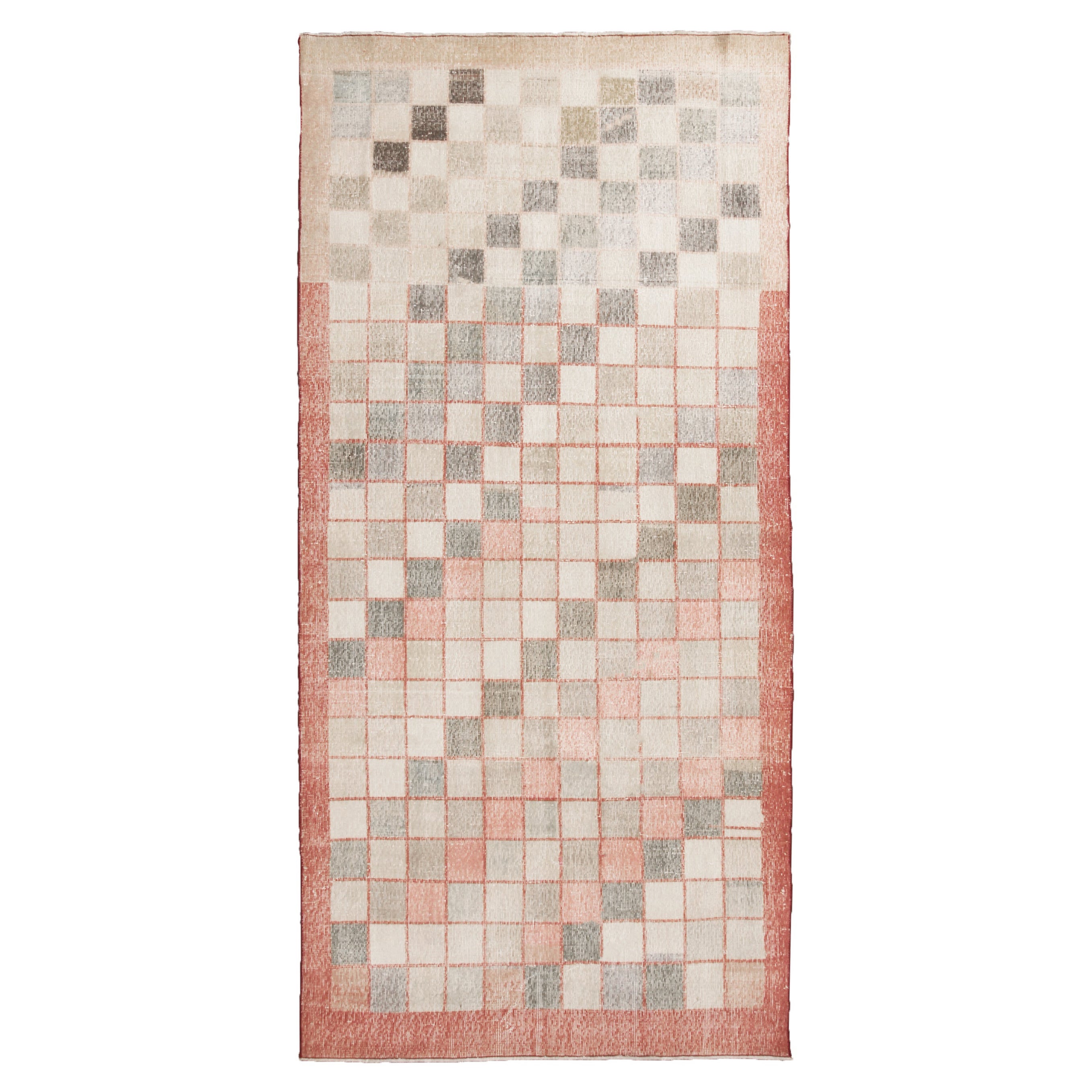 Vintage Geometric Pink and Green Wool Rug by Rug & Kilim
