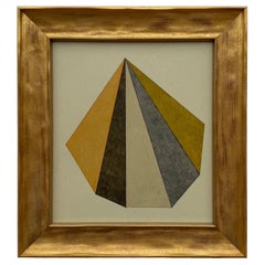 Vintage Geometric Pyramid Oil Pastel Painting on Paperboard