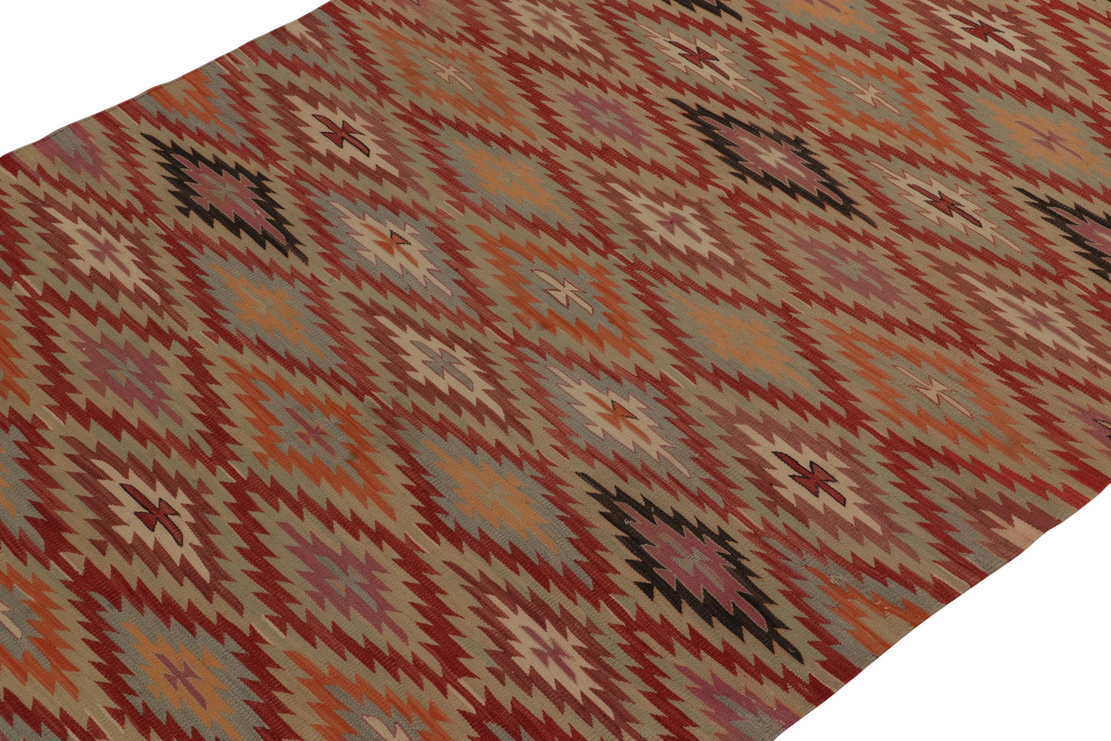 Hand-Woven Vintage Tribal Kilim rug in Red, Orange and Blue Geometric patterns For Sale