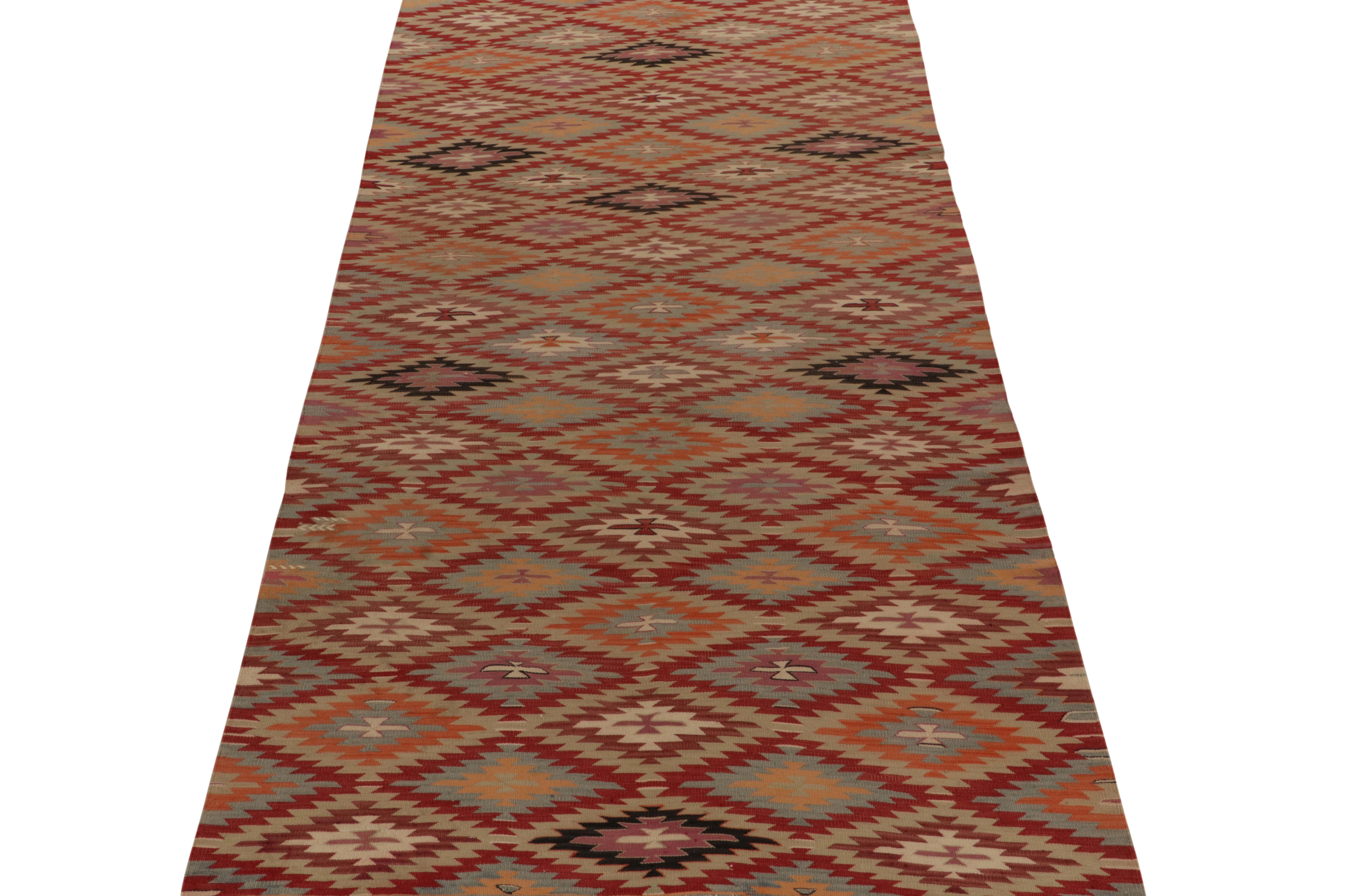 Turkish Vintage Tribal Kilim rug in Red, Orange and Blue Geometric patterns For Sale