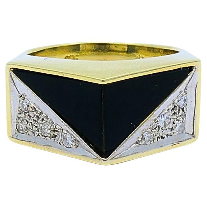Vintage Geometric Ring 14k Gold Onyx Diamond