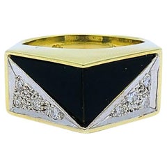 Vintage Geometric Ring 14k Gold Onyx Diamond