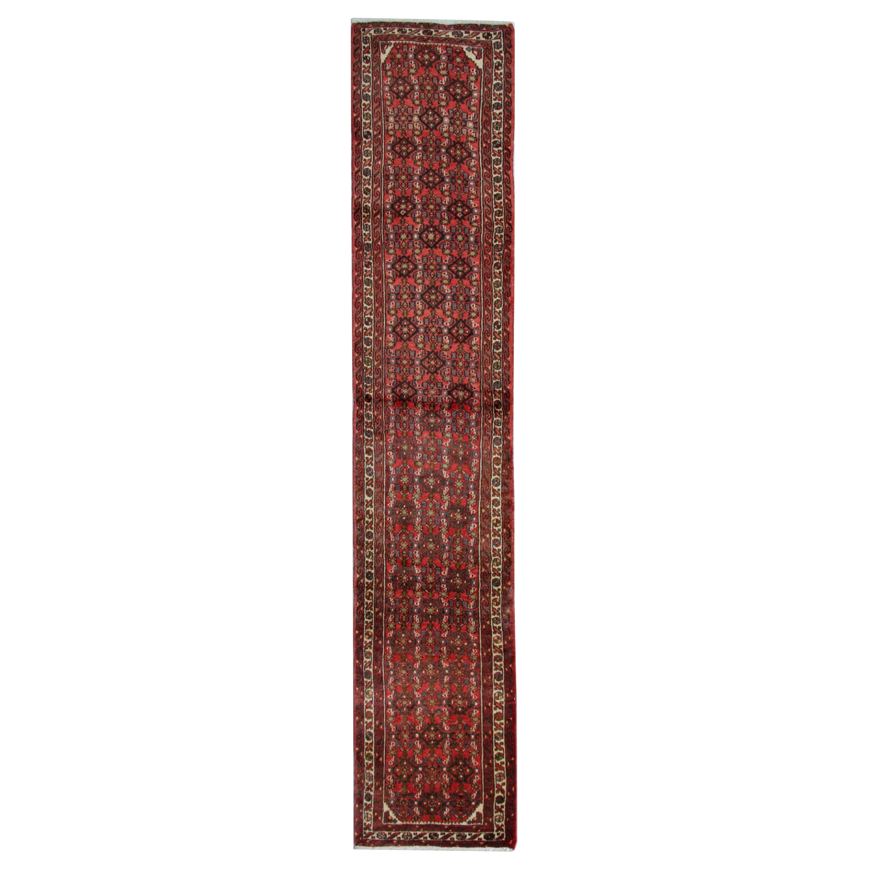 Geometrischer Vintage-Läufer, Burgunderroter Teppich, Teppich-Läufer, Wollteppich