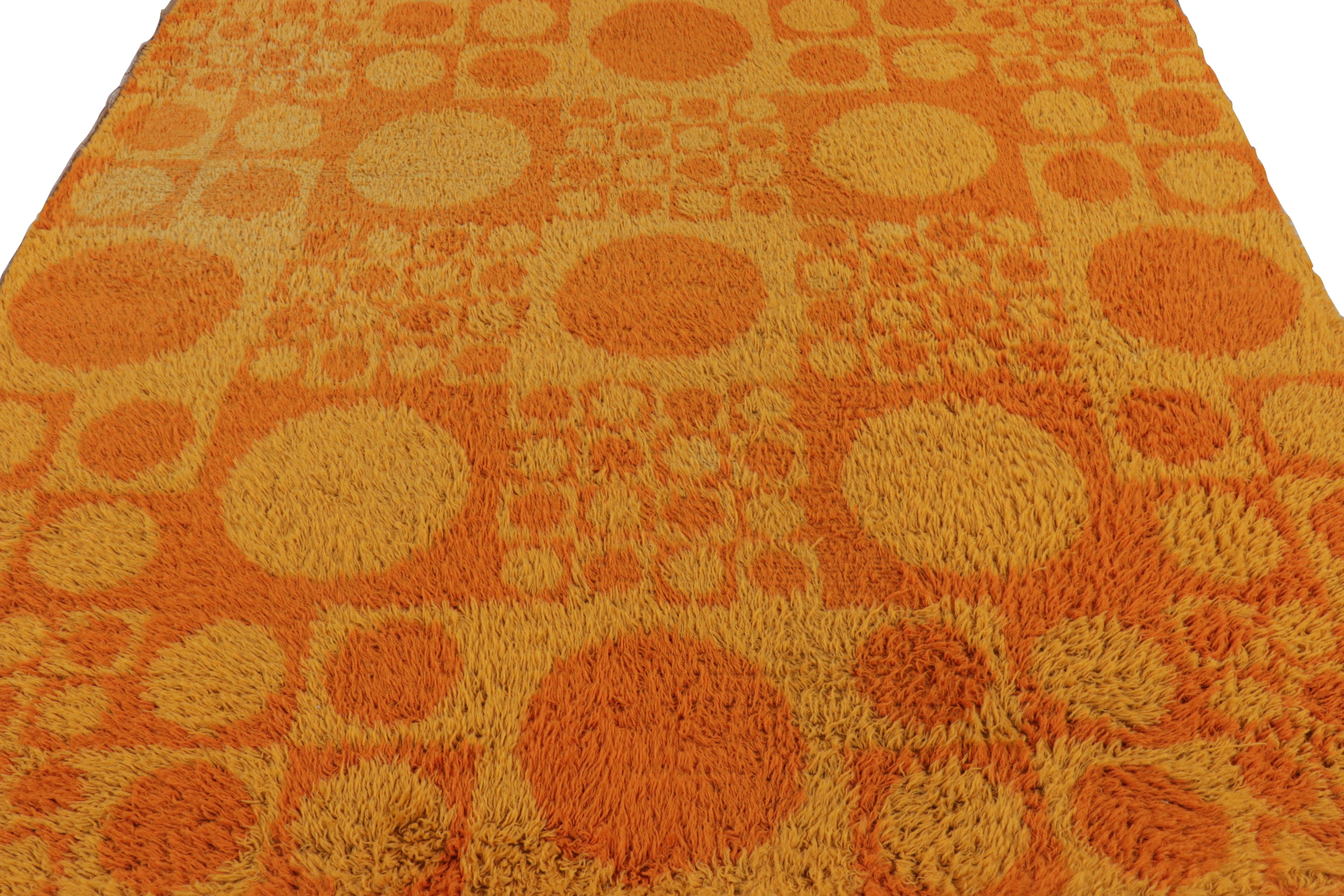 Mid-Century Modern Vintage Geometric Scandinavian Rug in Orange and Gold, from Rug & Kilim For Sale
