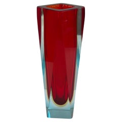 Vase vintage en verre de Murano rouge et bleu