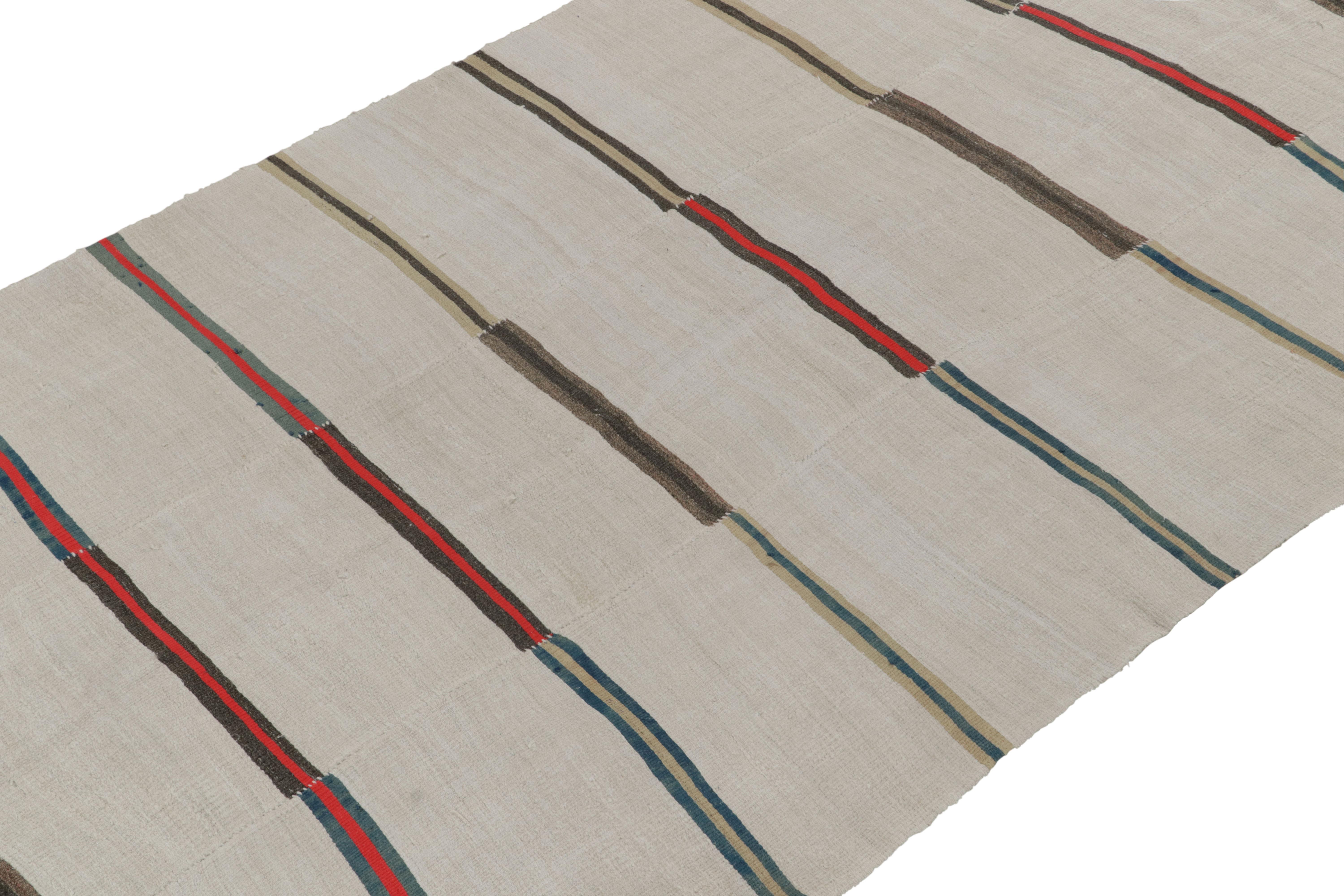 Tribal Vintage Kilim rug in Off-White, Red Stripe Patterns, Panel style by Rug & Kilim For Sale