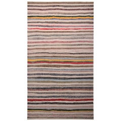Gestreifter, beige-brauner und mehrfarbiger Woll-Kelim-Teppich von Teppich & Kelim von Rug & Kilim